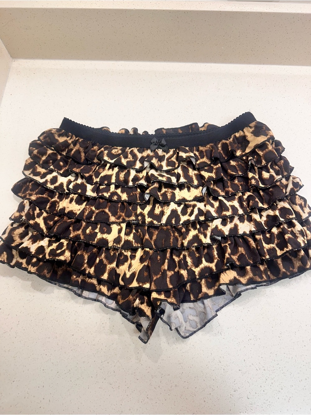 Leopard Ruffle Women's Shorts - Brown/Black